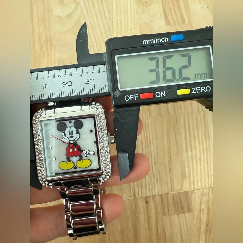 Disney rectangular Mickey Mouse silver tone watch NEW BATTERY